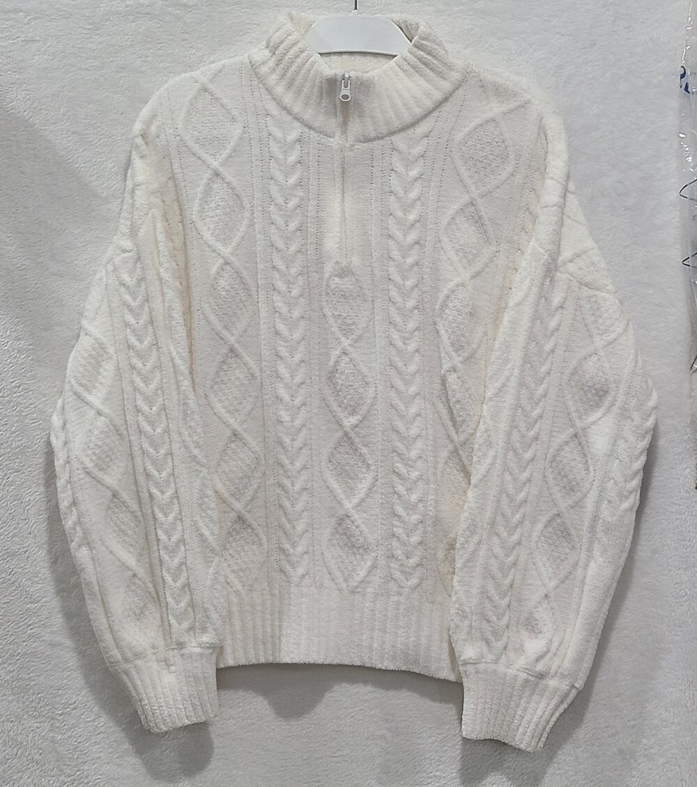 NWT PJ Salvage Chenille Cozy Cable 1/4 Zip Sweater Size L Athleisure